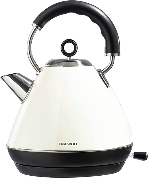 Cream Color Stainless Steel Cordless Pyramid Electric Kettle with