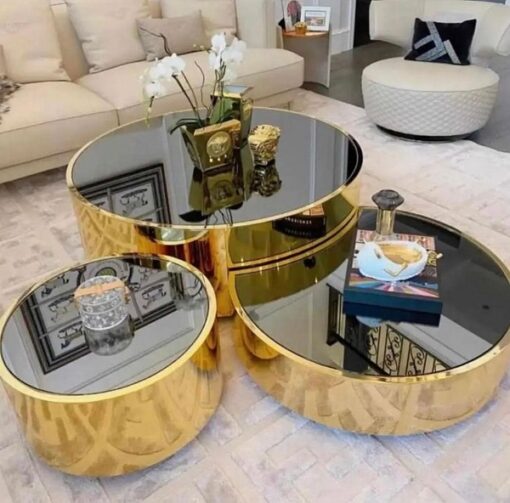 3 in 1 Glass Gold Center Table